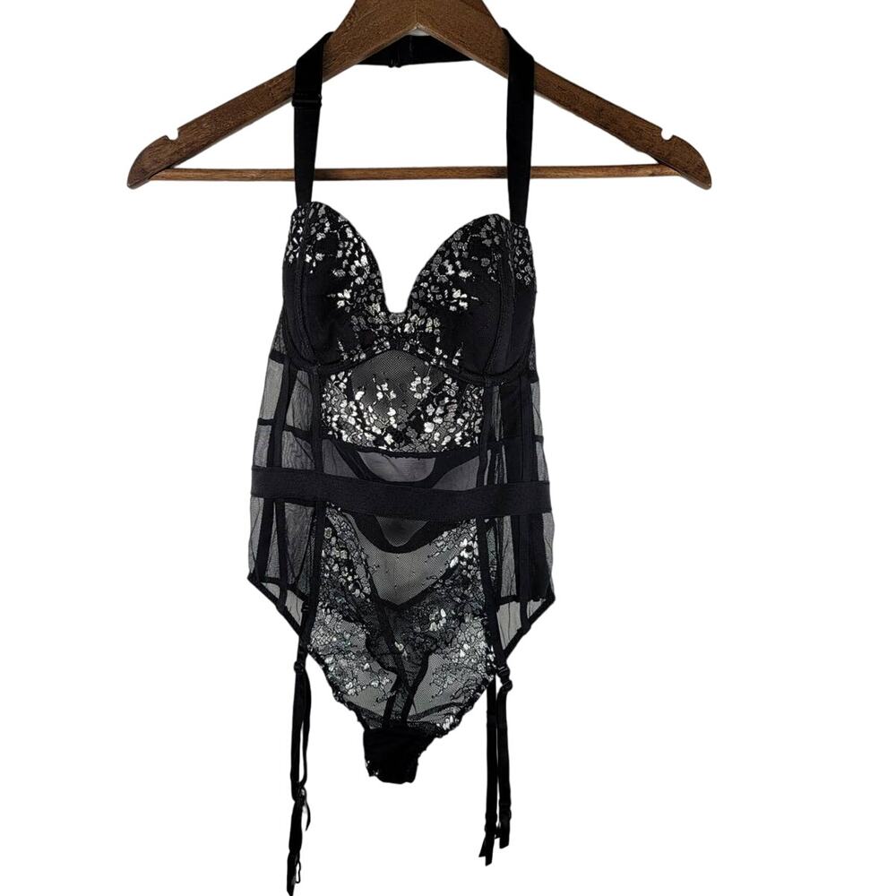 Victoria Secret Stunning Black Silver Date Night Holiday Women's Lingerie 34B
